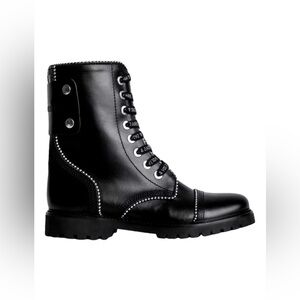 NWT Zadig & Voltaire Joe Leather Combat Biker Boots Black Studded